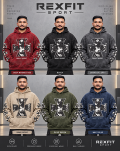 Sudadera con capucha roja lavada para hombre, diseño geométrico en la manga, estilo oversize, streetwear, forro polar grueso, personalizada - Product Image 4
