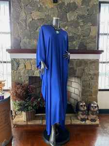 Solid Blue Hand Dyed Rayon Caftan Dress <b>Plus</b> <b>Size</b> Maxi Length Relaxed Fit Women Wear - Product Image 5