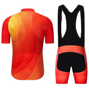 Ensemble de maillot de cyclisme pour hommes, imprimé géométrique, manches courtes, rouge, orange, noir, respirant, coupe sportive d'été - Product Image 2