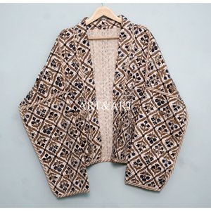 Best Quality Handmade Breathable Cotton <b>Kantha</b> <b>Jacket</b> Screen Printed Design Button Closure for Women's Casual Wear Parties - Product Image 6