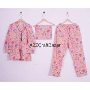 Conjunto de Pijama de Algodón 100% para Mujer, Cuello en V, Manga Larga, Estampado Floral, Ropa de Dormir Cómoda para Toda Temporada, Traje Perfecto para Fiestas - Product Image 1