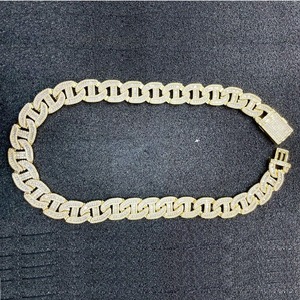 Fully <b>Iced</b> <b>Out</b> Two Tone Cuban Link <b>Chain</b> VVS Micro Paved Moissanite Necklace From India Available for Sale - Product Image 2