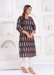 Women Black Printed Straight <b>Kurti</b> Ethnic Casual Wear <b>Kurti</b>, Work <b>Kurti</b> , Trendy <b>Kurti</b> , New Kurta - Product Image 3