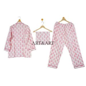 Conjunto de Pijama de 3 Piezas Hecho a Mano para Mujer, 100% Algodón Puro, Vestido de Noche de Verano, Estampado Floral Elegante, Ecológico y Transpirable, Estilo Indio - Product Image 4