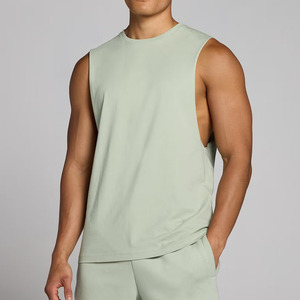 Camiseta sin Mangas para Hombre, Color Verde Claro, Cuello Redondo, Transpirable, de Algodón, Informal, para Verano, Corte Regular, Estilo Pullover - Product Image 1