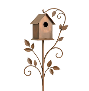 Nichoir rustique en métal pour jardin avec motif d'oiseau et de feuille - Product Image 4