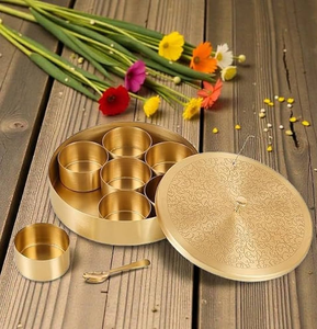 High Demand Brass Masala <b>Box</b> Organizer Customized Sale Hammered Latest Lid Design Brass Metal Spice <b>Box</b> - Product Image 5