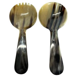 Ensemble de 2 cuillères et fourchettes à salade en corne de buffle faites à la main, matériau naturel, écologiques, lavables au lave-vaisselle, ustensiles de cuisine - Product Image 3