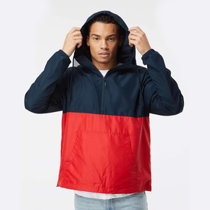 <b>Men's</b> Hooded Color Blocking Windproof <b>Jacket</b> <b>Half</b> <b>Zip</b> Front Pocket Regular Fit Casual Style Polyester Material Autumn Wear - Product Image 4