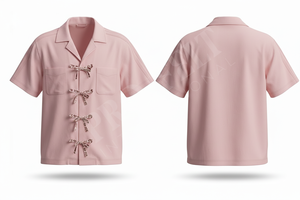 Trendy Short Sleeve <b>Dress</b> Shirt Custom Floral Bow Detailing Stylish Button-up Casual Fashionable Customized Logo <b>Dress</b> Shirts - Product Image 2