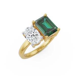 Bague en Moissanite Vert Émeraude Double Pierre Design Éclatant Ovale Gemme Blanche Plaqué Or pour Femme Mariage Anniversaire Fête - Product Image 2