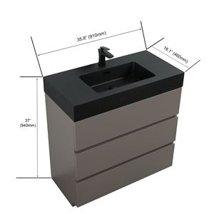 36 \ "lavabo da bagno moderno di grandi dimensioni Design Freestanding lavabo lavabo nero Pre-assemblato rubinetto di scarico Vanity - Product Image 4