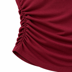 Débardeur Femme Bordeaux Uni à Fronces Latérales en Jersey Extensible Doux Sans Manches Coupe Ajustée Respirant Écologique Logo Avant OEM - Product Image 4