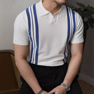 Premium Men Knitted Polo tShirt Luxury Casual Summer Top Fashion Vertical Stripe Design Slim Fit Short Sleeve Breathable Soft - Product Image 5
