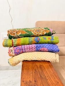 Cotton Kantha <b>Quilt</b> Bedspread | Twin Size Handmade <b>Throw</b> Blanket, Boho Indian <b>Bed</b> Cover & Decorative Home Bedding - Product Image 2