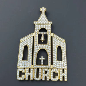 Colgante de Moissanita con Diseño Religioso de Iglesia, Joyería Hip Hop Chapada en Oro de 14K con Plata 925, Regalo de Joyería Fina para Amigos - Product Image 1