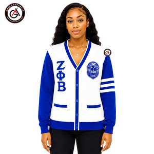 เสื้อคาร์ดิแกนอะคริลิกปักลายถักสำหรับผู้หญิง Zeta Phi Beta Finer |   ZOB Sorority ชุดปักลายสำหรับสุภาพสตรีแบบวินเทจป้องกันรอยยับ - Product Image 4