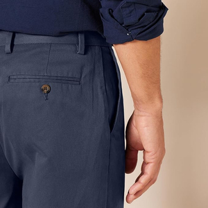 Pantalon chino en coton bleu marine coupe droite pour homme, taille mi-haute, décontracté, avec braguette boutonnée, style automne - Product Image 4