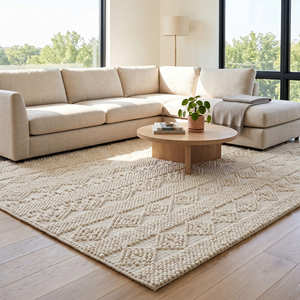 Diamond Geometric Area Rug Rectangle Medium Pile Hand Knotted Pure Cotton Non Slip Living Room Rug 8X10 Custom Size Boho Rugs - Product Image 1