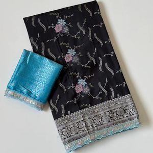 Pure Nylon Viscose Khaddi Crepe Georgette Saree – Meenakari Jaal Jacquard Weaving with Rich Pallu & Brocade Blouse - Product Image 1