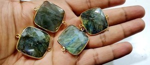 Lot de 2 connecteurs en laiton pour la fabrication de bijoux, forme coussin, labradorite naturelle, 26 mm, pierre grise, double boucle, serti clos - Product Image 2