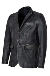 <b>SMART</b> RANGE Men's Black Leather Blazer Slim Fit Turn-down Collar Single Breasted Genuine Leather <b>Jacket</b> Autumn <b>Smart</b> Casual - Product Image 4