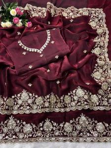 DESIGNER SPACE SILK SEQUENCE AND ZARI EMBROIDERY WITH CODING WORK <b>SAREE</b> WITH UNSTITCHED <b>BLOUSE</b> MAROON 84550 - Product Image 4