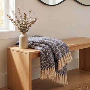 Earthy <b>Brown</b> Two Tone Zigzag Cotton <b>Blanket</b> Handmade Fringed Lounge <b>Throw</b> Rustic Home Decor Bulk Export - Product Image 1