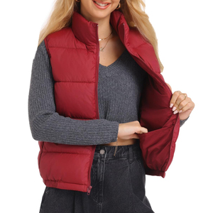Chaleco Acolchado de Cuello Alto para Mujer, Precio de Fábrica, Color Sólido, Cierre de Cremallera, Ropa Exterior Informal, Corto, Relleno de Poliéster - Product Image 3