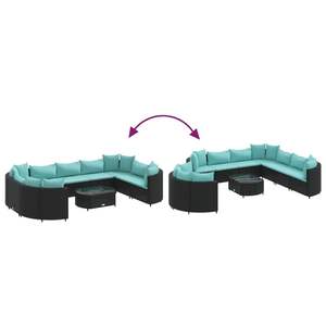 Black And Water Blue Patio <b>Sofa</b> <b>Set</b> Elegant Garden Outdoor Furniture UV Resistant PE Rattan Waterproof Cushions - Product Image 6