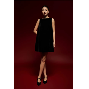 Breathable Striped Summer Loose Waist Casual Boat Neck Minimalist Regular Sleeve Velvet Mini Dresses - Product Image 1