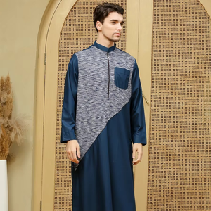 Nuevo estilo de moda de poliéster para hombres ropa de Color musulmán con cremallera Thobe último diseño Color sólido cómodo transpirable - Product Image 3