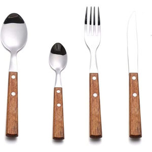 Luxury Gold Plated Stainless Steel <b>Flatware</b> Sets with Wood Handles Mirror Polish Modern Design Decorative Cutlery Set On Sale - Product Image 2