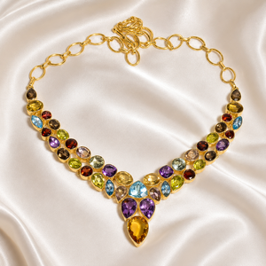 Natural Multi Gemstone <b>Statement</b> <b>Necklace</b> 925 Sterling Silver Yellow Gold Rose Gold Plated Handmade Luxury Jewelry for Women Her - Product Image 5