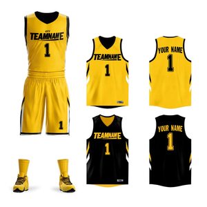 Conjunto de Uniforme de Baloncesto Personalizado Amarillo y Negro, Cuello en V, Sin Mangas, Poliéster que Absorbe la Humedad, Unisex para Adultos, Todas las Temporadas - Product Image 1