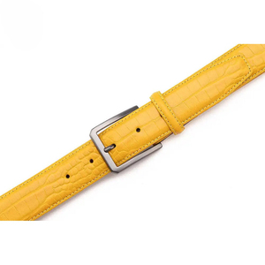 Ceinture en cuir de vachette jaune avec boucle rectangulaire en fer, style décontracté, durable, moulage monobloc - Product Image 2