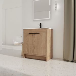 30-Inch Freestanding <b>Bathroom</b> <b>Vanity</b> with White Ceramic Sink & 2 Soft-Close Cabinet Doors BVB02430IMO BL9075B KD PACKING - Product Image 2