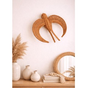 Décoration murale tressée en rotin pour chambre de bébé, motif colibri et oiseaux, en matériau végétal durable, sculpture animale pour enfants - Product Image 4