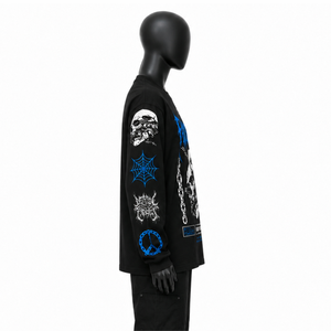 เสื้อยืดแขนยาวโอเวอร์ไซส์สไตล์สตรีทแวร์สำหรับผู้ชาย ผ้าคอตตอนหนานุ่ม พิมพ์ลายกราฟิกหัวกะโหลกสไตล์วินเทจ Y2K โกธิค - Product Image 2