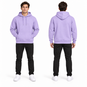 Men's White Pullover Hooded Sweatshirt Regular Fit Cotton Fleece Casual Solid Color Pocket Design Winter Windproof Eco-Friendly - Product Image 3
