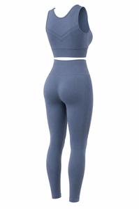 Conjunto Deportivo de Dos Piezas para Mujer, Talla Grande, Azul, Cuello Redondo, Espalda Descubierta, Leggings Largos de Cintura Media, Conjunto de Yoga Acanalado - Product Image 3