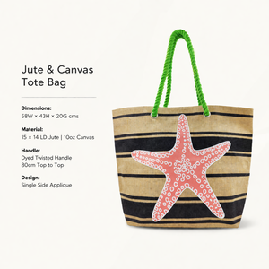 <b>Reusable</b> Jute Shoulder Tote <b>Bag</b> | Eco-Friendly Starfish Print Beach Carry <b>Bag</b> with Zipper Closure & Rope Handles Premium - Product Image 3