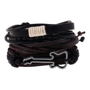 <span class=keywords><strong>Bracelet</strong></span> en <span class=keywords><strong>Corde</strong></span> <span class=keywords><strong>de</strong></span> Chanvre pour Homme, Style Punk, 3-en-1, Ensemble Tendance Multi-Couches, Trois Niveaux, Personnalisé, en Cuir Tressé, Bijou <span class=keywords><strong>Guitare</strong></span> - Product Image 1