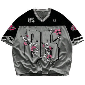 Maillot de football américain tendance pour homme, col en V en maille, imprimé floral, numéro, coupe oversize, streetwear, personnalisable, fabricant OEM en gros, USA - Product Image 1