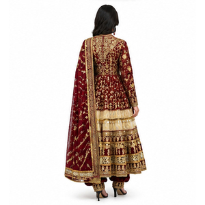 Traditional Indian Pakistani Women's Maroon <b>Gold</b> Afghan Kuchi Dress Floor Length Wedding Ethnic Wear Afghan Kuchi Dress - Product Image 5