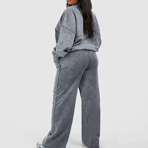 Ensemble de survêtement décontracté pour femme, effet délavé, avec sweat à capuche et pantalon de jogging, deux pièces, tenue de sport et de gym, style urbain - Product Image 4