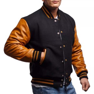 Varsity Jacket <b>Men's</b> Wool Letterman Real Leather Solid Color Embroidery Logo Patches and Labels Baseball College Jackets for <b>Men</b> - Product Image 3