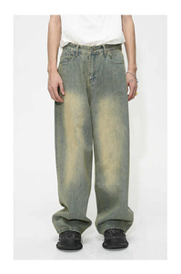 Jean en denim délavé taille haute coupe large pour homme, en coton, coupe décontractée, idéal pour l'automne - Product Image 4