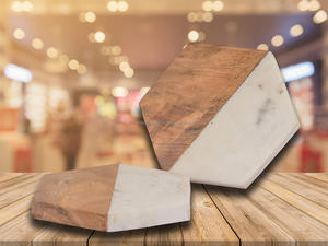 AMGE Marble and <b>Wooden</b> Coasters Classic Eco-Friendly Round 12mm Thickness Customizable Diameter for Home & Restaurant Use - Product Image 5