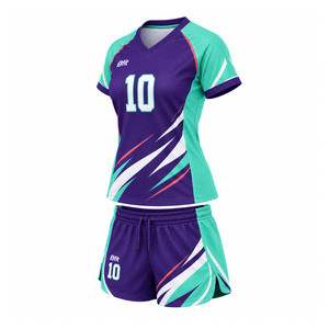 Conjunto de Camiseta y Pantalones Cortos de Voleibol para Mujer de Primera Calidad, Color Morado, Uniforme Sublimado Personalizado, Fabricante - Product Image 4
